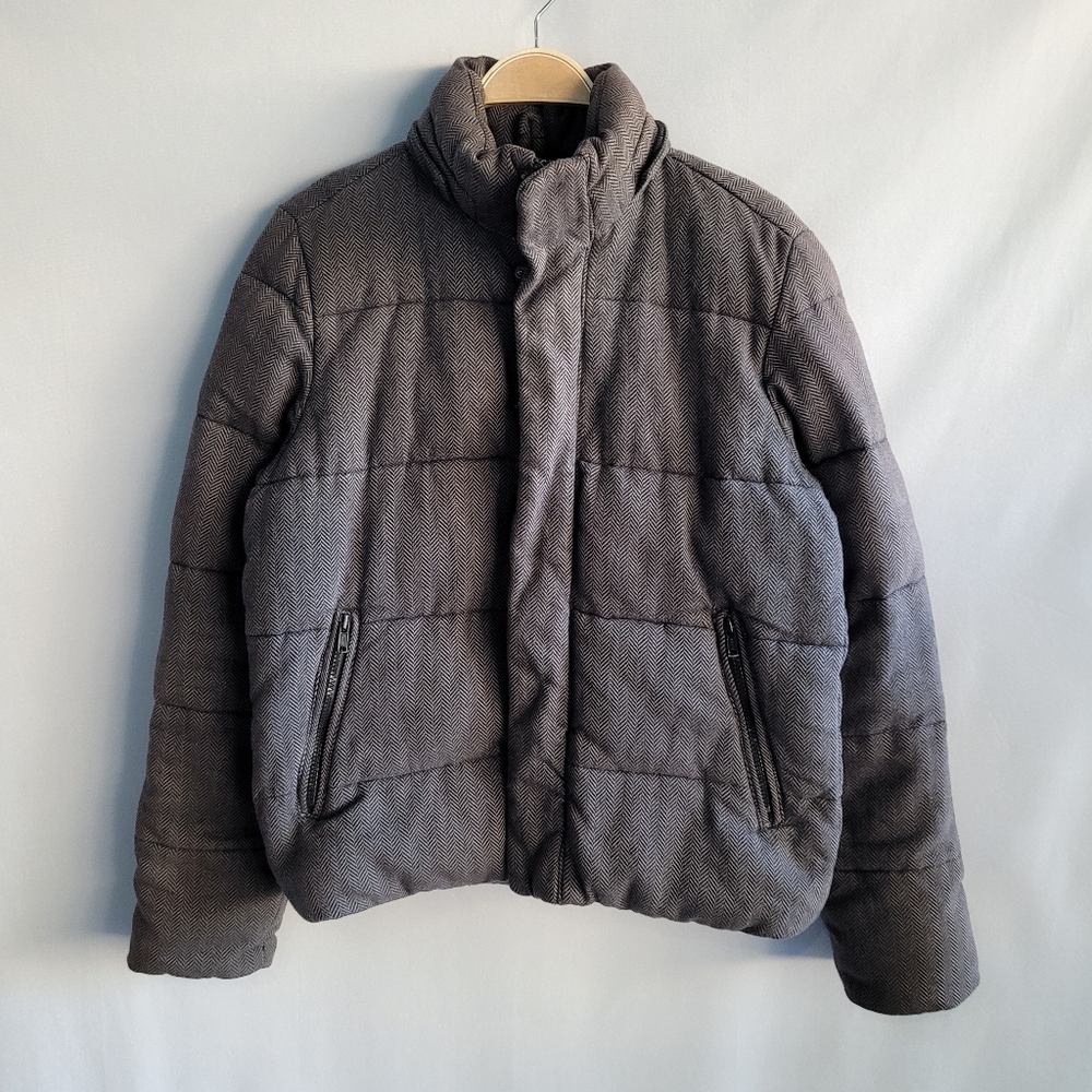 Gap Gray Herringbone Puffer Jacket - Picture 1 of 12